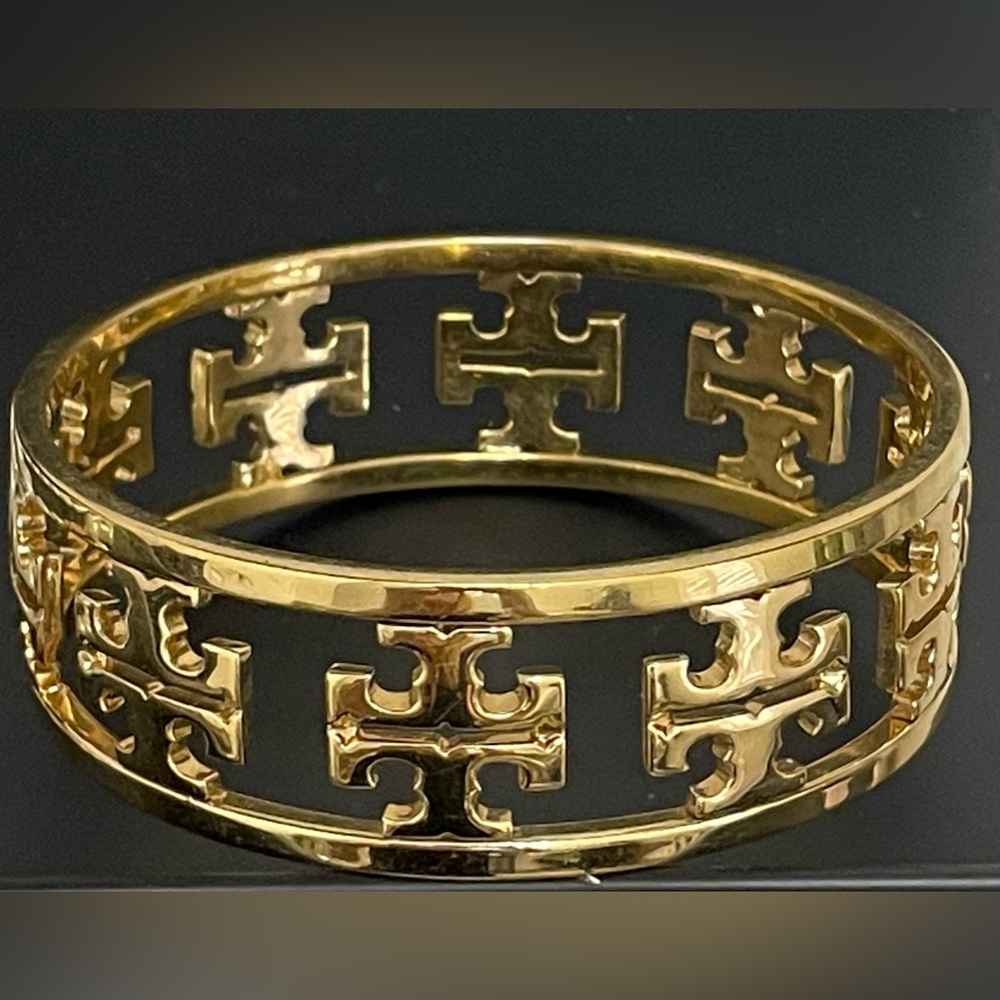 Tory Burch Wide Logo Bangle Bracelet.